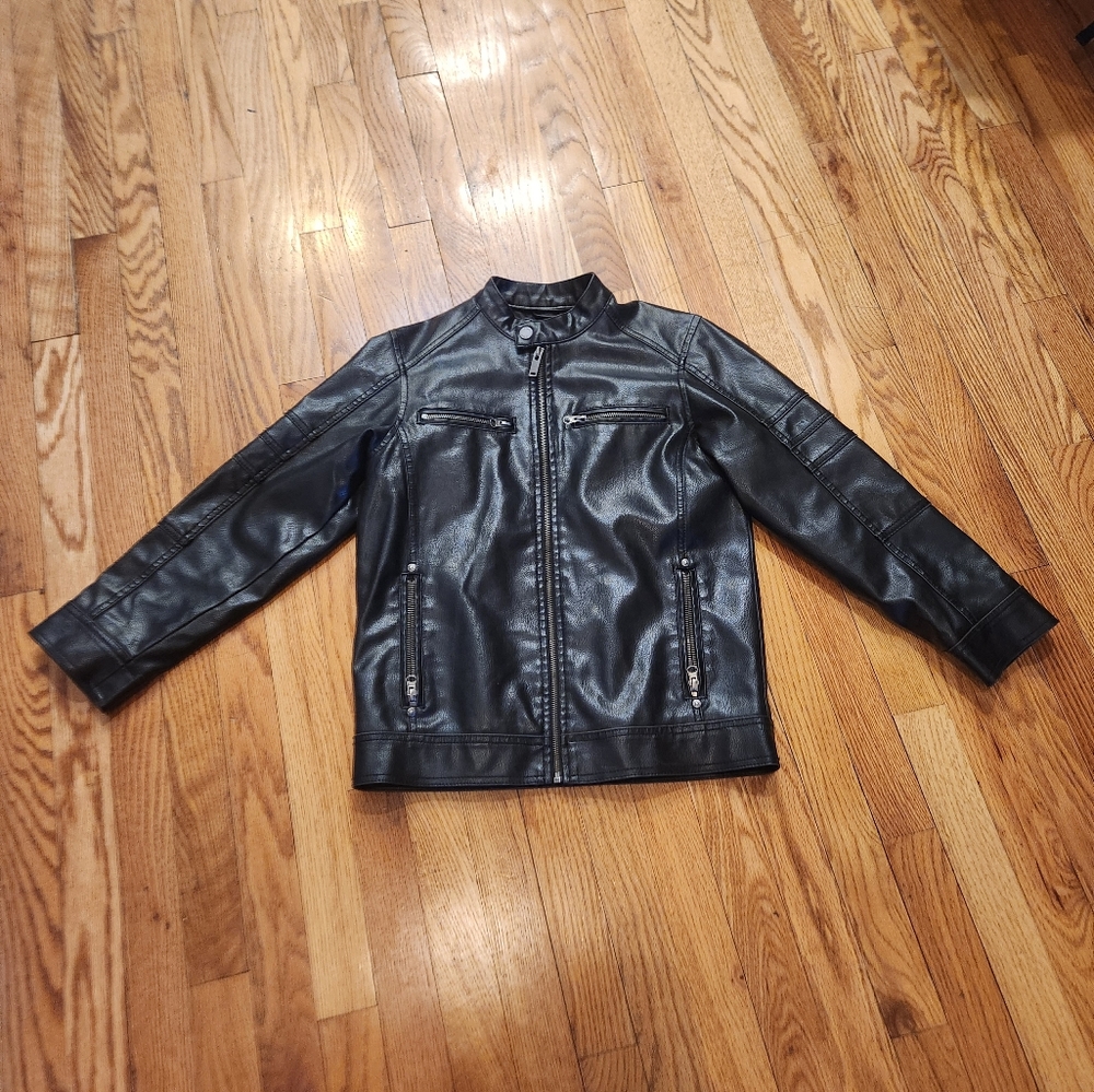 Black Rivet Leather Jacket Size XS (marked size L)